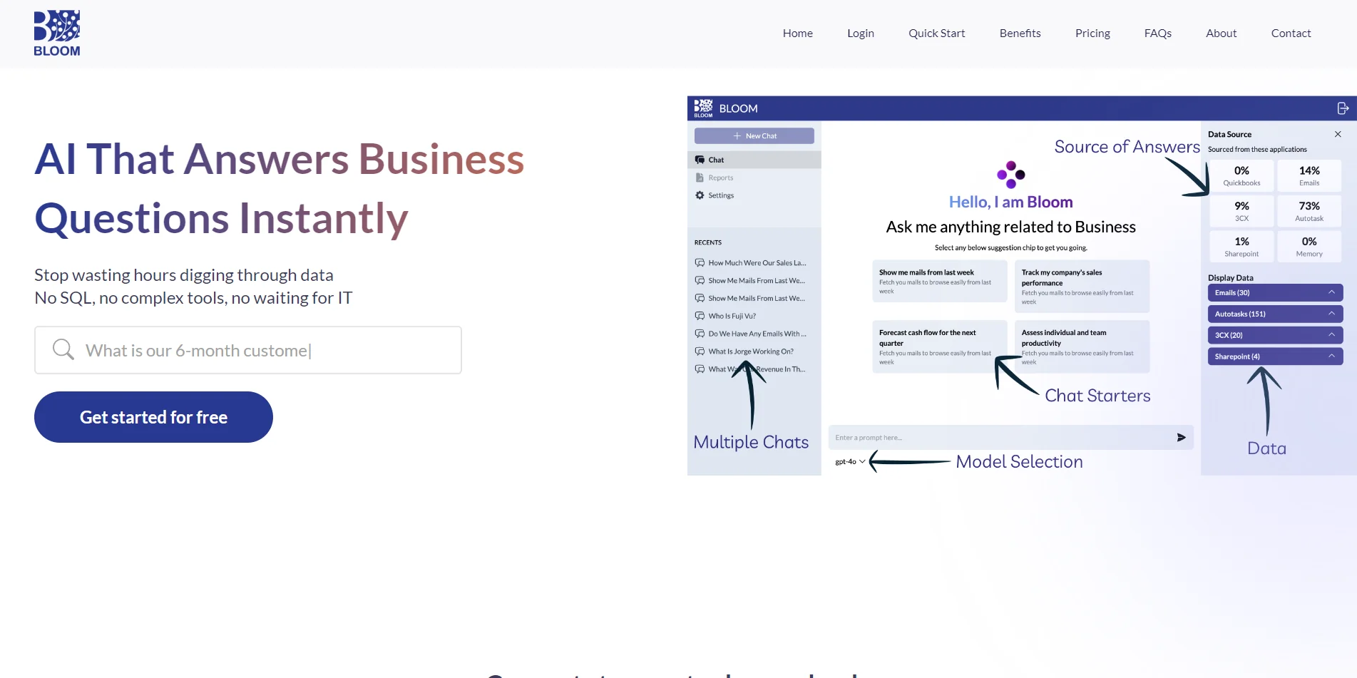 BloomChat interface for working with connected enterprise information.